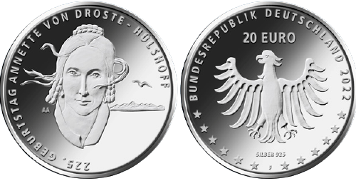 Bundesfinanzministerium – 20-Euro-Sammlermünze „225. Geburtstag Annette von Droste-Hülshoff“