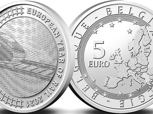 Monnaie Royale de Belgique – Pièce de 5 euros Belgique 2021 « Année européenne du rail 2021 » BU multi-vue dans une coincard