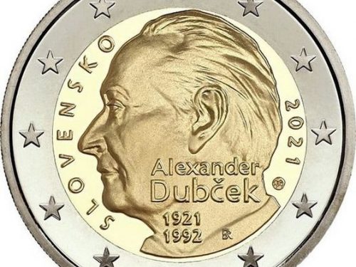 G.U. Unione Europea 2021/C 476/03 del 26 novembre: faccia nazionale della nuova moneta commemorativa da 2 euro 2021 emessa dalla Slovacchia “100° anniv. nascita Alexander Dubček”