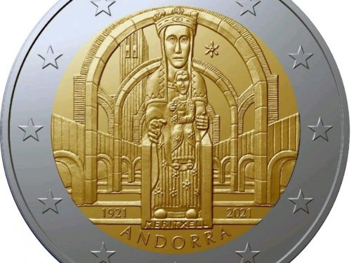 G.U. Unione Europea 2021/C 466/03 del 18 novembre: faccia nazionale della nuova moneta commemorativa da 2 euro 2021 emessa da Andorra “100° anniv. incoronazione di Nostra Signora di Meritxell”