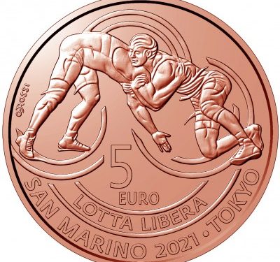 UFN San Marino – Moneta da €5,00 Rame FDC “Vittoria della medaglia nella lotta libera a Tokyo”