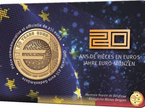 Monnaie Royale de Belgique – Pièce de 2,5 euros Belgique 2022 « 20 ans de pièces en euro » BU dans une coincard FR