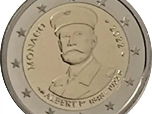 G.U. Unione Europea 2023/C 34/06 del 30 gennaio: faccia nazionale della nuova moneta commemorativa da 2 euro 2022 emessa da Monaco “100° anniv. Morte Alberto 1”
